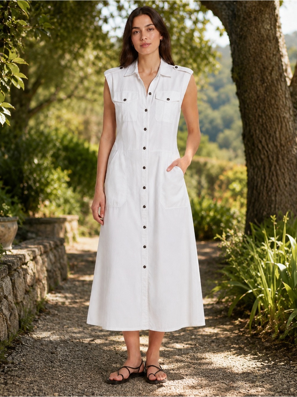 Rag & Bone Roxanne White Sleeveless Button Front Maxi Shirt Dress Size M